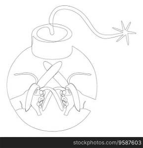 One continuous line of bomb with banana. Thin Line Illustration vector concept. Contour Drawing Creative ideas.