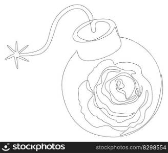 One continuous line of Bomb with rose flowers. Thin Line Illustration vector concept. Contour Drawing Creative ideas.