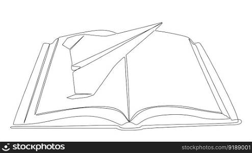 One continuous line of Book with Paper Airplane. Thin Line Illustration vector concept. Contour Drawing Creative ideas.