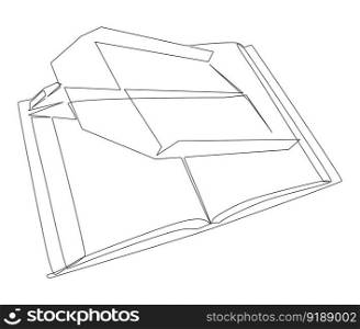 One continuous line of Book with Paper Airplane. Thin Line Illustration vector concept. Contour Drawing Creative ideas.