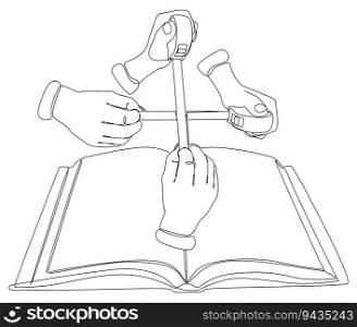 One continuous line of Book with Ruler tape. Thin Line Illustration vector Measuring Guide concept. Contour Drawing Creative ideas.