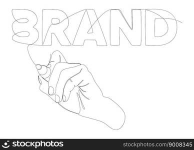 One continuous line of Brand word written with a pencil, or felt tip pen. Thin Line Illustration vector concept. Contour Drawing Creative ideas.