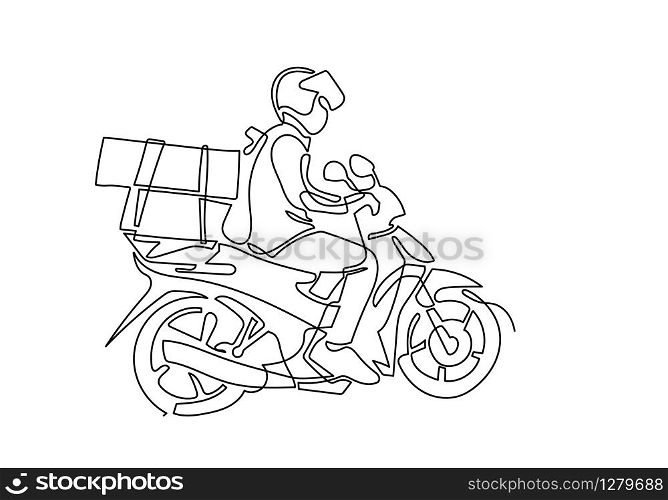 one continuous line of Delivery Man Ride Motorcycle illustration