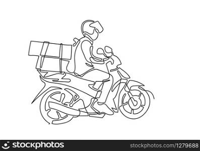 one continuous line of Delivery Man Ride Motorcycle illustration