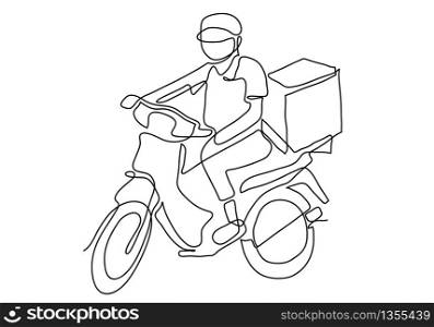 one continuous line of Delivery Man Ride Motorcycle illustration.