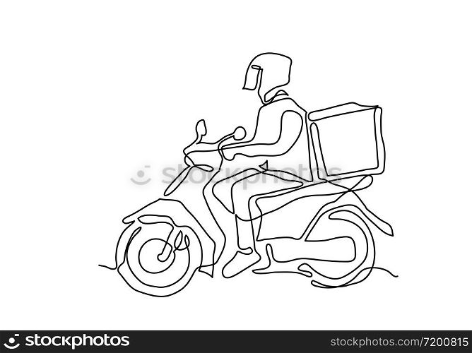 one continuous line of Delivery Man Ride Motorcycle illustration.