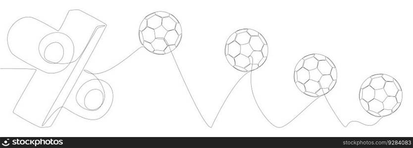 One continuous line of Football Ball with Percentage Sign. Thin Line Illustration vector concept. Contour Drawing Creative ideas.