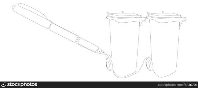 One continuous line of Garbage Bin drawn by with felt tip pen. Thin Line Illustration vector concept. Contour Drawing Creative ideas.