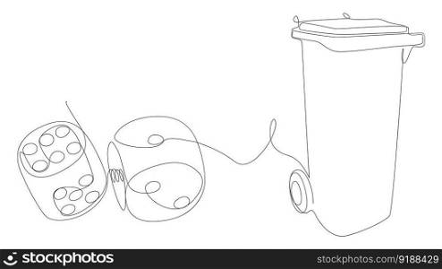 One continuous line of Garbage Bin with Dice. Thin Line Illustration vector concept. Contour Drawing Creative ideas.