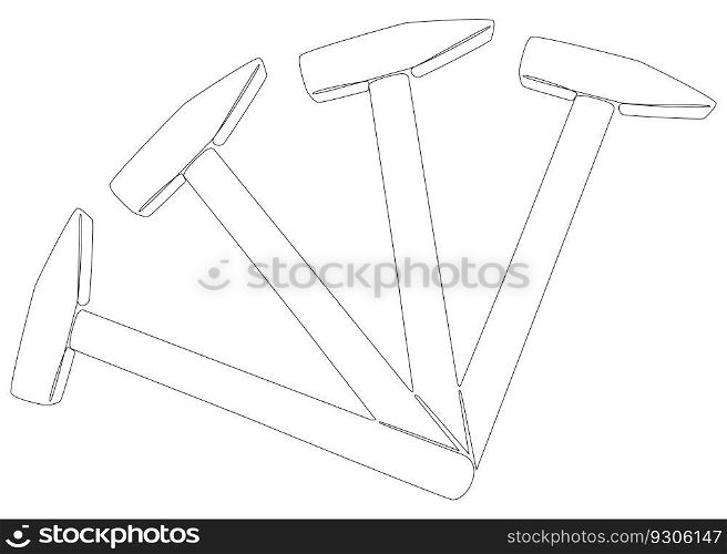 One continuous line of Hammers. Thin Line Illustration vector Work Tool concept. Contour Drawing Creative Construction Industry ideas.