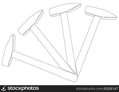 One continuous line of Hammers. Thin Line Illustration vector Work Tool concept. Contour Drawing Creative Construction Industry ideas.