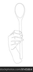 One continuous line of hand holding a Wooden Spoon. Thin Line Illustration vector concept. Contour Drawing Creative ideas.