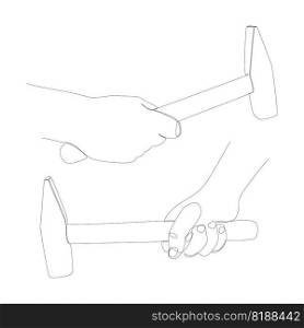 One continuous line of hand holding hammer. Thin Line Illustration vector concept. Contour Drawing Creative ideas.