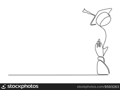 One continuous line of hand throw graduation cap vector image