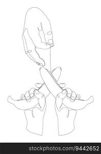 One continuous line of hand with Banana. Thin Line Illustration vector concept. Contour Drawing Creative ideas.