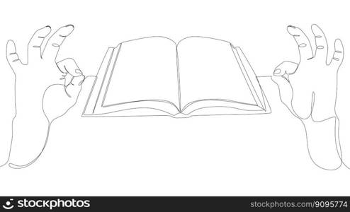 One continuous line of hand with Book. Thin Line Illustration vector concept. Contour Drawing Creative ideas.