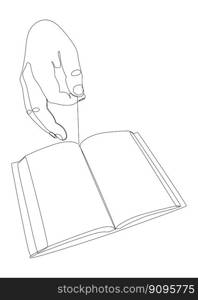 One continuous line of hand with Book. Thin Line Illustration vector concept. Contour Drawing Creative ideas.