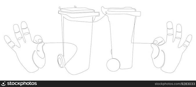 One continuous line of hand with Garbage Bin. Thin Line Illustration vector concept. Contour Drawing Creative ideas.