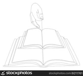 One continuous line of hand with multiple Books. Thin Line Illustration vector concept. Contour Drawing Creative ideas.