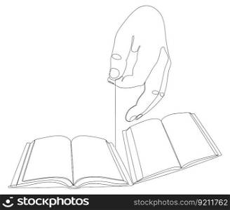 One continuous line of hand with multiple Books. Thin Line Illustration vector concept. Contour Drawing Creative ideas.
