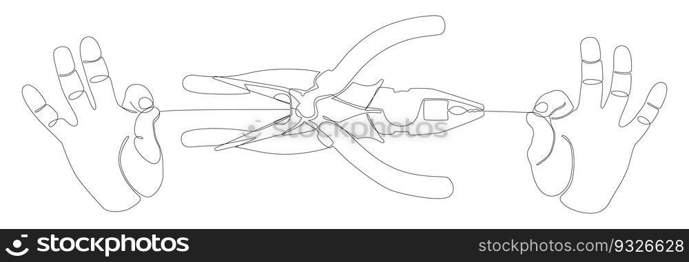One continuous line of hand with Pliers, Tongs. A hand tool used to hold objects securely. Thin Line Illustration vector concept. Contour Drawing Creative ideas.
