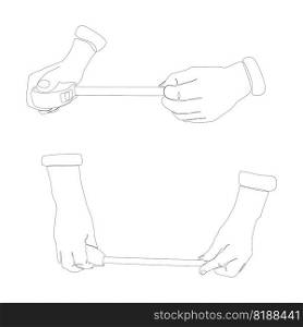 One continuous line of hand with Ruler tape. Thin Line Illustration vector concept. Contour Drawing Creative ideas.