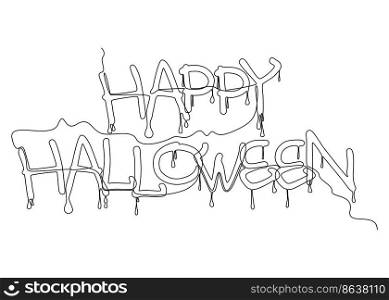 One continuous line of Happy Halloween text. Thin Line Illustration vector concept. Contour Drawing Creative ideas.