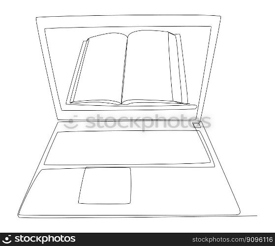 One continuous line of Laptop and book. Thin Line Illustration vector concept. Contour Drawing Creative ideas.