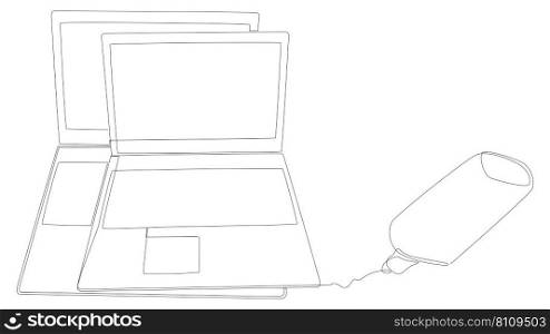 One continuous line of Laptop drawn by felt tip pen. Thin Line Illustration vector concept. Contour Drawing Creative ideas.