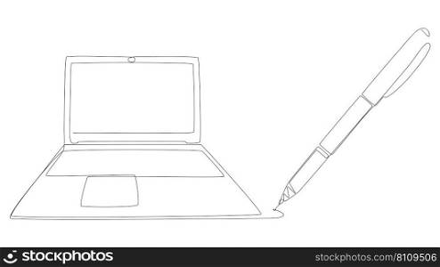 One continuous line of Laptop drawn by felt tip pen. Thin Line Illustration vector concept. Contour Drawing Creative ideas.
