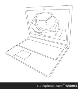 One continuous line of Laptop with wristwatch. Thin Line Illustration vector concept. Contour Drawing Creative ideas.