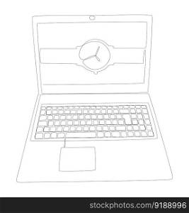 One continuous line of Laptop with wristwatch. Thin Line Illustration vector concept. Contour Drawing Creative ideas.
