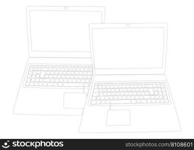 One continuous line of Laptops. Thin Line Illustration vector portable computer concept. Contour Drawing Creative ideas.