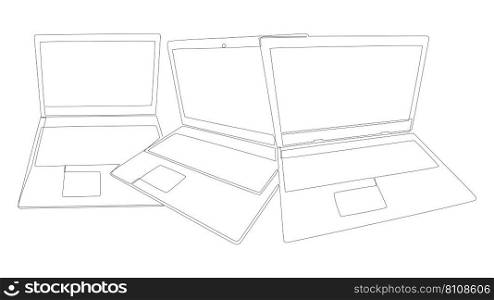 One continuous line of Laptops. Thin Line Illustration vector portable computer concept. Contour Drawing Creative ideas.
