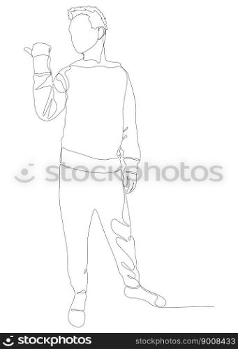 One continuous line of Male pointing with finger. Thin Line Illustration vector concept of man showing direction. Contour Drawing Creative ideas.