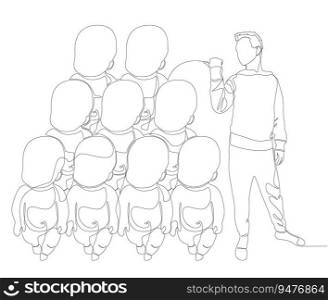 One continuous line of Man pointing with finger at Baby. Thin Line Illustration vector concept. Contour Drawing Creative ideas.