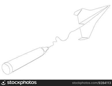 One continuous line of Paper Airplane drawn by with felt tip pen. Thin Line Illustration vector concept. Contour Drawing Creative ideas.