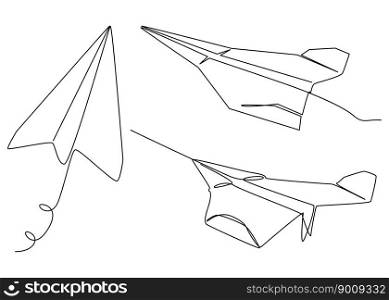One continuous line of Paper Airplane. Thin Line Illustration vector concept. Contour Drawing Creative ideas.