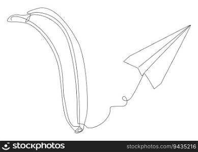 One continuous line of Paper Airplane with Banana. Thin Line Illustration vector concept. Contour Drawing Creative ideas.