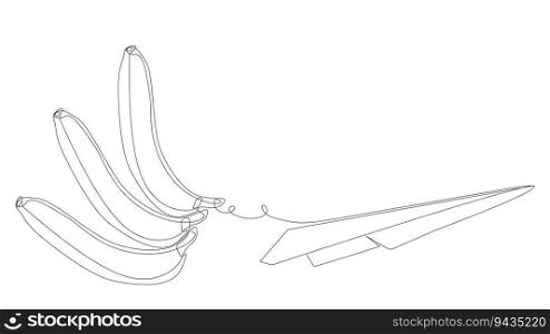One continuous line of Paper Airplane with Banana. Thin Line Illustration vector concept. Contour Drawing Creative ideas.