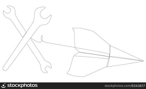 One continuous line of Paper Airplane with Wrench. Thin Line Illustration vector concept. Contour Drawing Creative ideas.