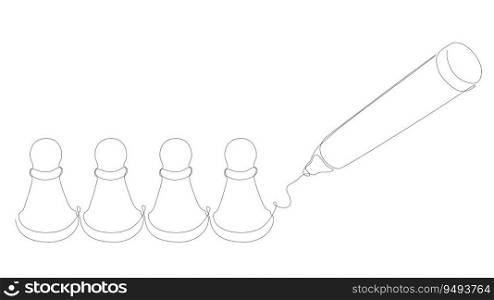 One continuous line of pawn, chess piece drawn by felt tip pen, pencil. Thin Line Illustration vector concept. Contour Drawing Creative ideas.