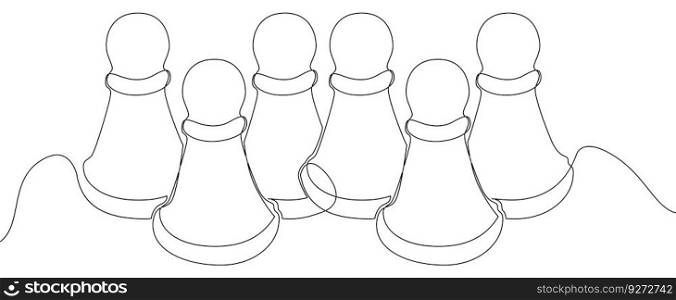 One continuous line of pawns, chess pieces. Thin Line Pawn Illustration vector concept. Contour Drawing Creative ideas.
