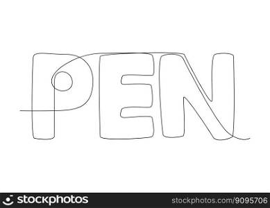 One continuous line of Pen word. Thin Line Illustration vector concept. Contour Drawing Creative ideas.
