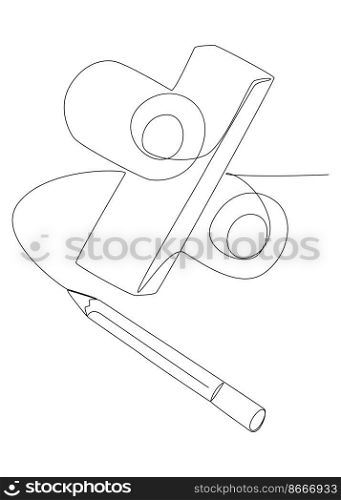 One continuous line of Percentage Sign written with a pencil. Thin Line Illustration vector concept. Contour Drawing Creative ideas.