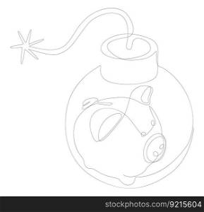 One continuous line of Piggy Bank and bomb. Thin Line Illustration vector concept. Contour Drawing Creative ideas.