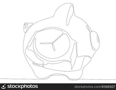 One continuous line of Piggy Bank and wristwatch. Thin Line Illustration vector concept. Contour Drawing Creative ideas.