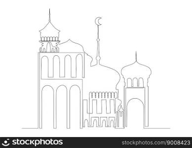 One continuous line of Ramadan poster with Arabic Architecture. Thin Line Illustration vector concept. Contour Drawing Creative ideas.