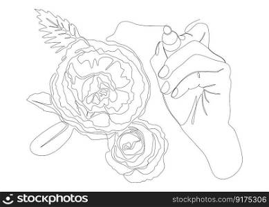 One continuous line of Rose drawn by with felt tip pen. Thin Line Illustration vector concept. Contour Drawing Creative ideas.