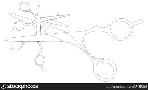 One continuous line of scissor. Thin Line Illustration vector hairdresser wotk tool, sign concept. Contour Drawing Creative ideas.